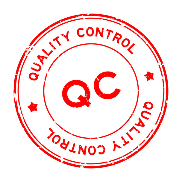 Grunge rosso QC controllo qualità parola rotondo sigillo di gomma timbro su sfondo bianco - Vettoriali, immagini