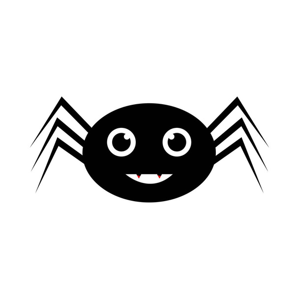 Halloween cute black spider vector with a smiling face. Halloween illustration design with the black spider vector. Smiling spider design with a scary teeth. - Vektör, Görsel
