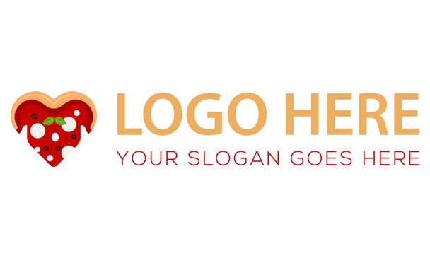 Red Color Happy Pizza Love Logo Design - Vector, Image