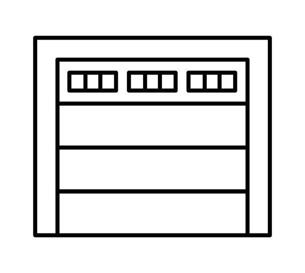 Sectional garage door. Black & white vector illustration. Line icon of warehouse closed gate. Symbol for exterior design element. Isolated object on white background - Vektör, Görsel