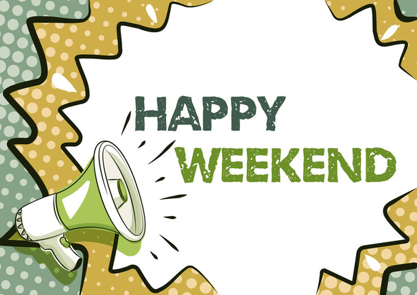 Text sign showing Happy Weekend. Word for Cheerful rest day Time of no office work Spending holidays Colorful Design Displaying Important Message, Abstract Announcing News - Photo, Image