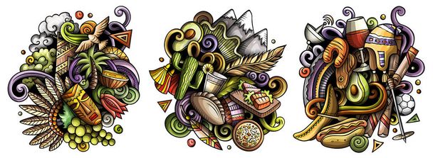 Chile kreskówki raster doodle wzory zestaw. - Zdjęcie, obraz