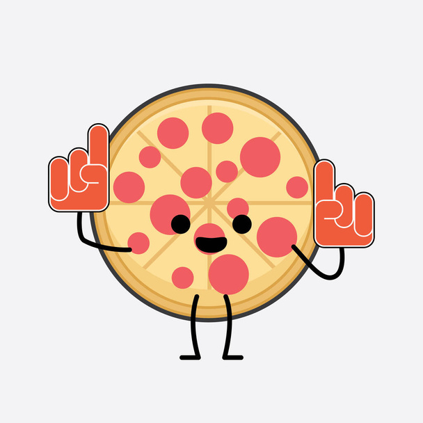 Vector Illustration of Pizza Character with cute face and simple body line drawing on isolated background - Vector, Image