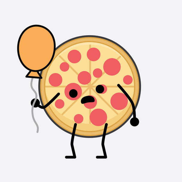 Illustration vectorielle du personnage de pizza avec un visage mignon et un dessin simple de la ligne du corps sur fond isolé - Vecteur, image