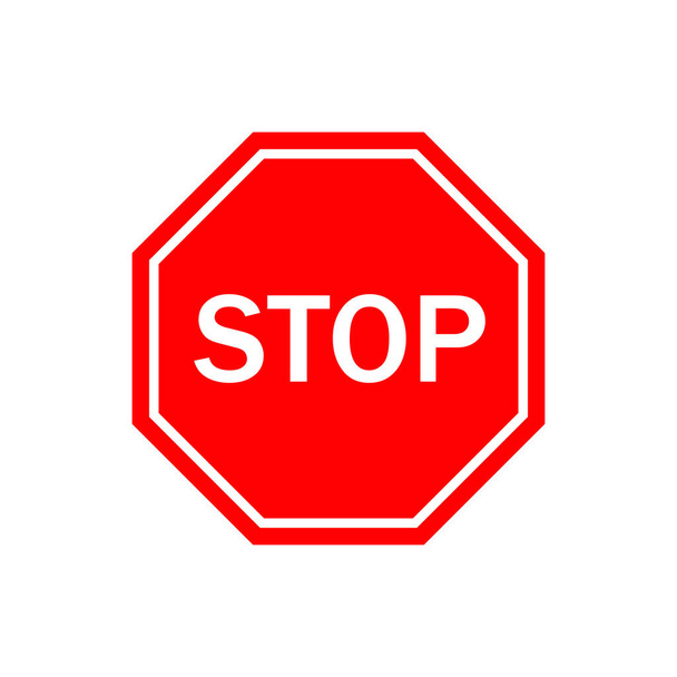 Stop tábla. Álljon meg a forgalom előtt. Vörös nyolcszög az útra és az utcára. A figyelmeztetés szimbóluma fehér háttérrel elszigetelve. Illusztráció a veszélyre, biztonságra, autópályára, óvatosságra. Szigorúan titkos zászló. Vektor. - Vektor, kép