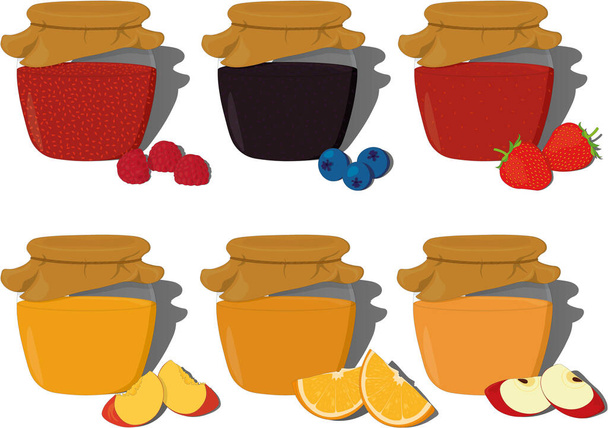 Frasco de mermelada de frutas y bayas colección vector ilustración - Vector, imagen