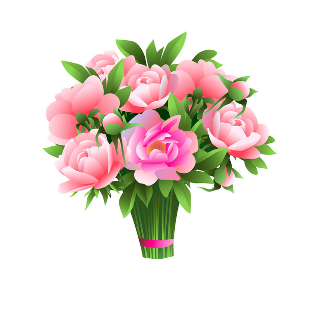 Vector image of a festive bouquet of collected pink peonies. - Vecteur, image