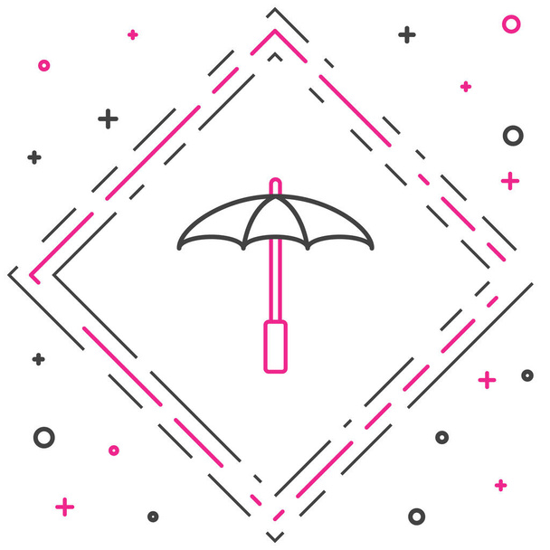 Line Parasol ochronny Sun na ikonę plaży izolowany na białym tle. Duży parasol do przestrzeni zewnętrznej. Parasol plażowy. Kolorowy koncept. Wektor - Wektor, obraz