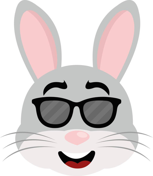 Векторная иллюстрация смайлика на лице кролика с солнцезащитными очками - Вектор,изображение