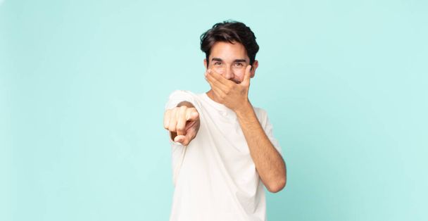 hispanic handsome man laughing at you, pointing to camera and making fun of or mocking you - Photo, Image