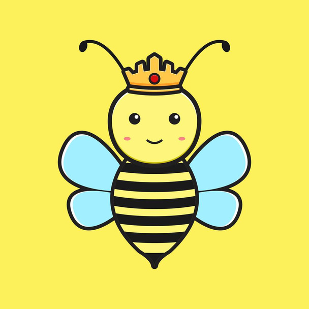 Reina de la mascota de la abeja ilustración icono de dibujos animados vector. Diseño aislado estilo de dibujos animados planos - Vector, Imagen