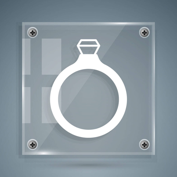 White Diamond Verlobungsring Symbol isoliert auf grauem Hintergrund. Quadratische Glasscheiben. Vektor - Vektor, Bild