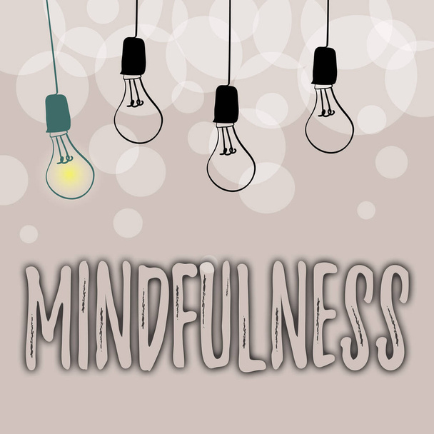 Merkki näyttää Mindfulness. Internet Concept mielentila saavutetaan keskittämällä yksi s on huomiota Abstrakti Näyttää eri ideoita, Valot esittää Intellect Concept - Valokuva, kuva