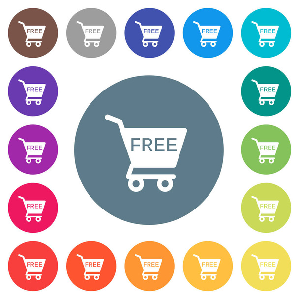 Free shopping cart flat white icons on round color backgrounds. 17 background color variations are included. - Vector, Image