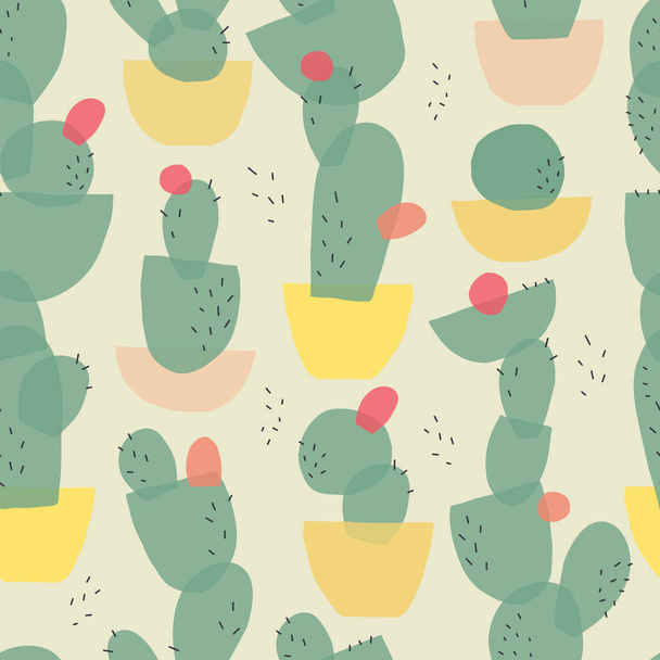 patrón sin costuras de cactus largo alto de formas geométricas - Vector, imagen