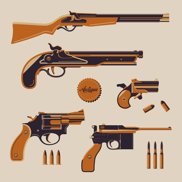 Vector gráfico de pistolas y balas antiguas - Vector, Imagen