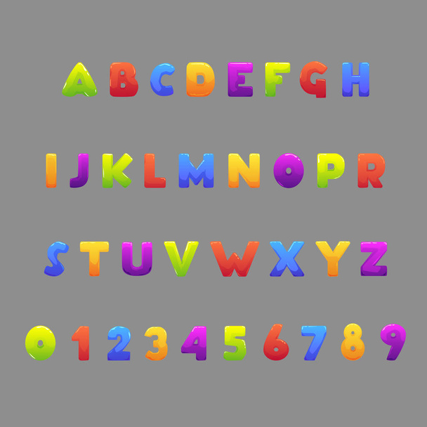 Fancy children font as colorful candies, cartoon vector illustration isolated. - Vector, Imagen