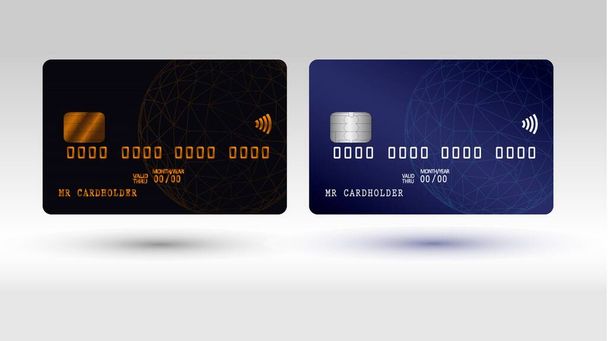 Conjunto de cartão de crédito detalhado realista com design de fundo abstrato colorido. Uma imagem vetorial. - Vetor, Imagem