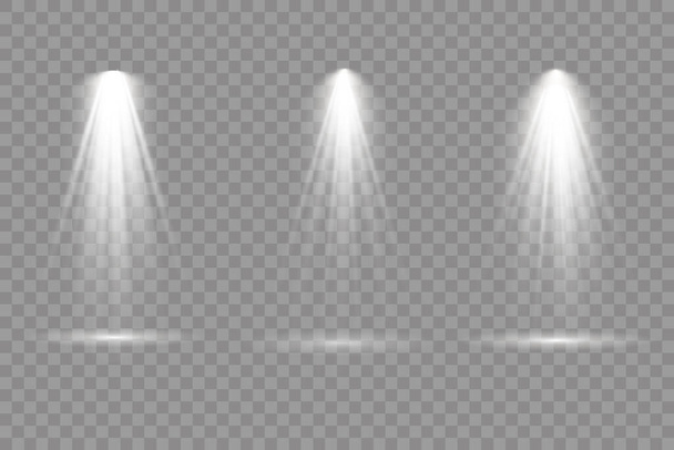 Projetor de holofotes, efeito de luz com raios brancos. - Vetor, Imagem