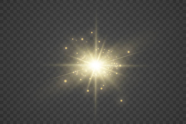 Star burst with light, yellow sun rays.  - Vector, Image