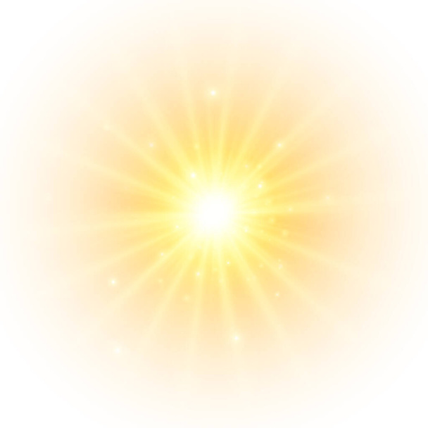Flash yellow sun, star flashed with sparkles. - Vector, Image