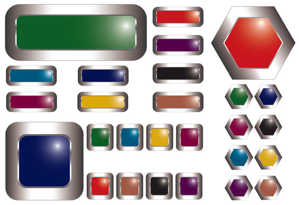 Векторный набор разноцветных металлических кнопок
 - Вектор,изображение