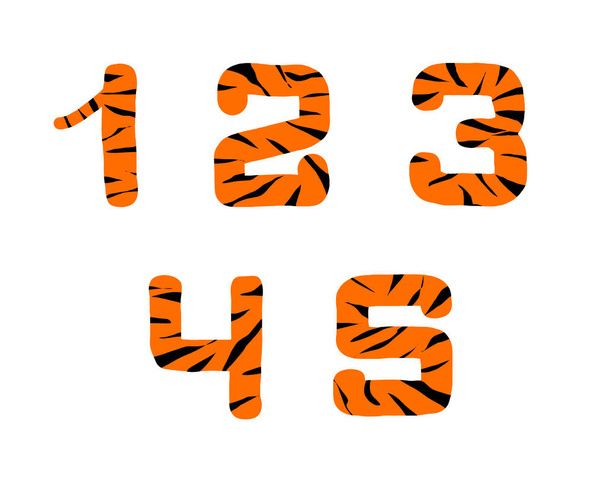 set of cheerful orange numbers with black stripes like the skin of a tiger. 1,2, 3, 4,  - Φωτογραφία, εικόνα