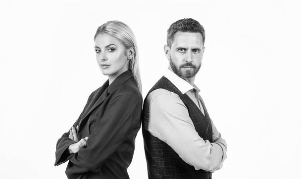 confident business couple in corporate fashion look isolated on white, business fashion - Valokuva, kuva