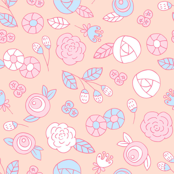 doodle flowers seamless pattern. spring vector background - Διάνυσμα, εικόνα
