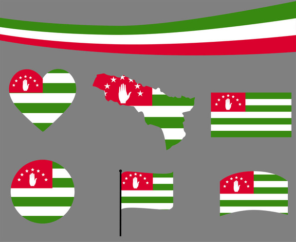 Mapa de la Bandera de Abjasia Iconos de Cinta y Corazón Vector Ilustración Abstract National Emblem Design Elements collection - Vector, Imagen