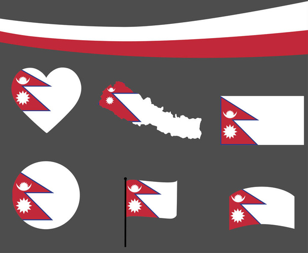 Mapa de la Bandera de Nepal Iconos de Cinta y Corazón Vector Ilustración Abstract National Emblem Design Elements collection - Vector, imagen