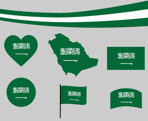 Mapa de la Bandera de Arabia Saudita Cinta y Corazón Iconos Vector Ilustración Abstract National Emblem Design Elements collection - Vector, Imagen