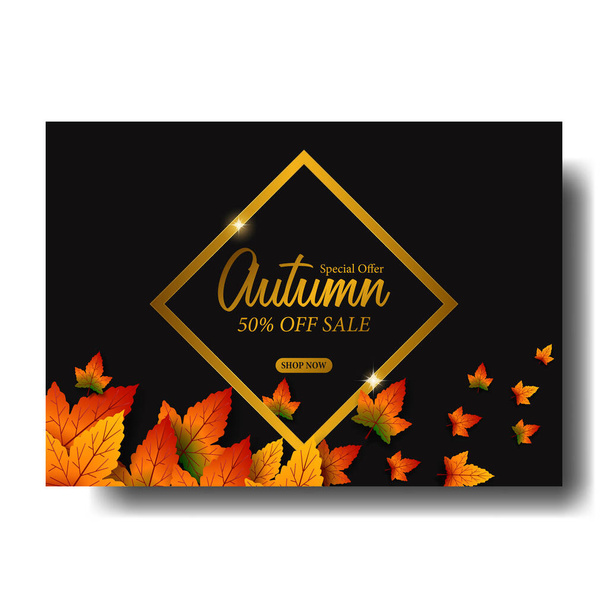 Podzim podzimní listí prodej nabídka plakát propagační akce šablona s černým pozadím - Vektor, obrázek