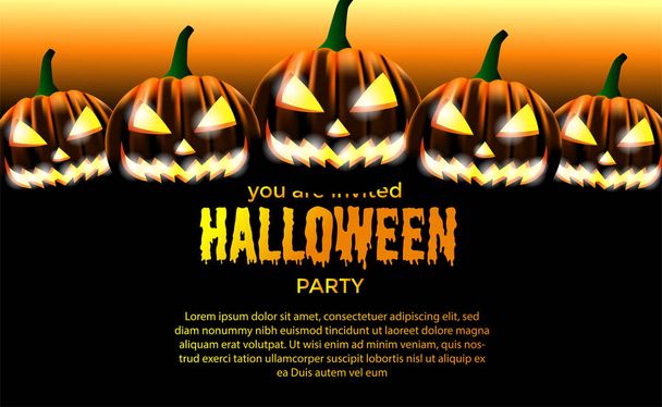 Halloween espeluznante Jack o linterna plantilla de banner de calabaza - Vector, imagen