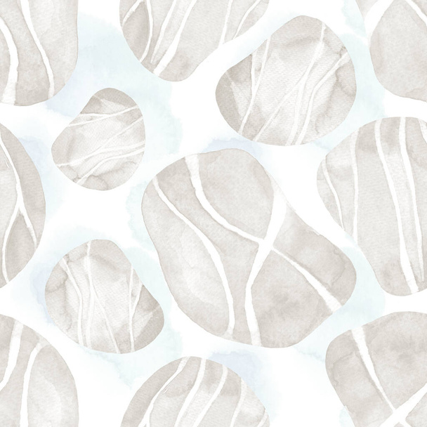 Sea pebbles seamless pattern watercolour. Sea beach surface. Hand drawn painting. Summer Home Decor. Marine underwater background. For textile, paper, decoration. - Photo, Image