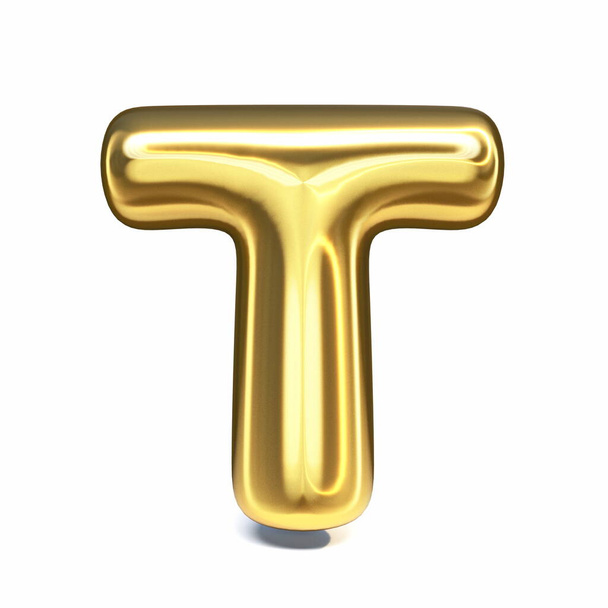 Golden font Letter T 3D rendering illustration isolated on white background - Photo, Image