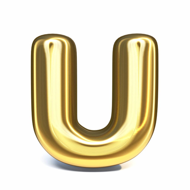 Golden font Letter U 3D rendering illustration isolated on white background - Foto, afbeelding