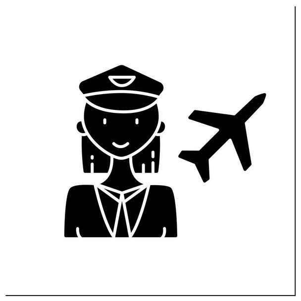 Woman pilot glyph icon - ベクター画像