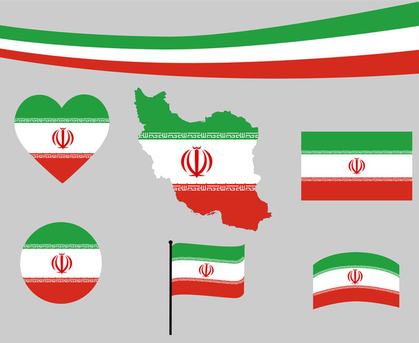 Mapa de la Bandera de Irán Iconos de Cinta y Corazón Vector Ilustración Abstract National Emblem Design Elements collection - Vector, Imagen