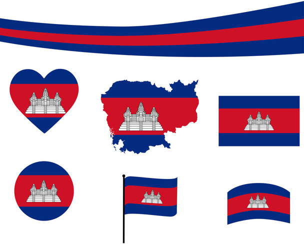 Καμπότζη Σημαία Χάρτης Κορδέλα και Καρδιά Εικόνες Διάνυσμα Εικονογράφηση Αφηρημένη Εθνική Emblem Σχεδιασμός συλλογή στοιχείων - Διάνυσμα, εικόνα