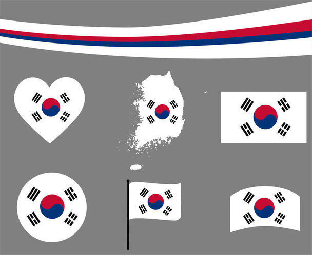 Σημαία Νότιας Κορέας Χάρτης Κορδέλα και Καρδιά Εικόνες Διάνυσμα Εικονογράφηση Αφηρημένη Εθνική Emblem Σχεδιασμός συλλογή στοιχείων - Διάνυσμα, εικόνα
