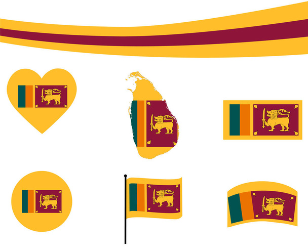 Mapa de la Bandera de Sri Lanka Iconos de Cinta y Corazón Vector Ilustración Abstract National Emblem Design Elements collection - Vector, Imagen