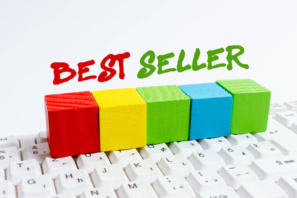 Handwriting text Best Seller. Internet Concept a highlypurchased commodity produced in large amounts Computer Laptop For Communication Typing New Ideas And Plan Development - Photo, Image