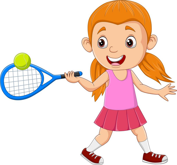 Ilustração vetorial de Cartoon menina jogando tênis - Vetor, Imagem