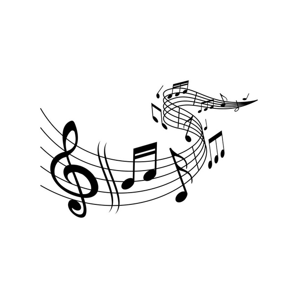 Μουσική μελωδία κύμα σε σημειώσεις προσωπικό με clef treble, διάνυσμα. Κλασική μουσική συναυλία, ορχήστρα, συμφωνική ή φιλαρμονική μουσικές νότες κύμα σε stave κλίμακα ή μουσική φόντο του προσωπικού - Διάνυσμα, εικόνα
