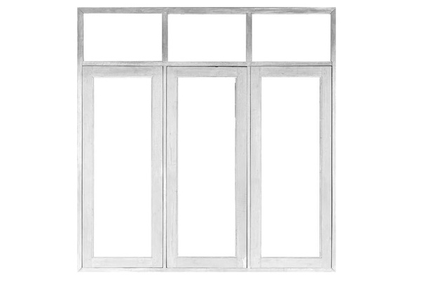 Beyaz renklendirilmiş beyaz boyalı ahşap pencere çerçevesi beyaz arka planda - Fotoğraf, Görsel