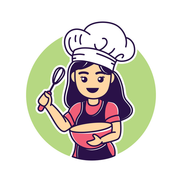 Cute bakery chef cartoon holding whisk and bowl - Vector, Image