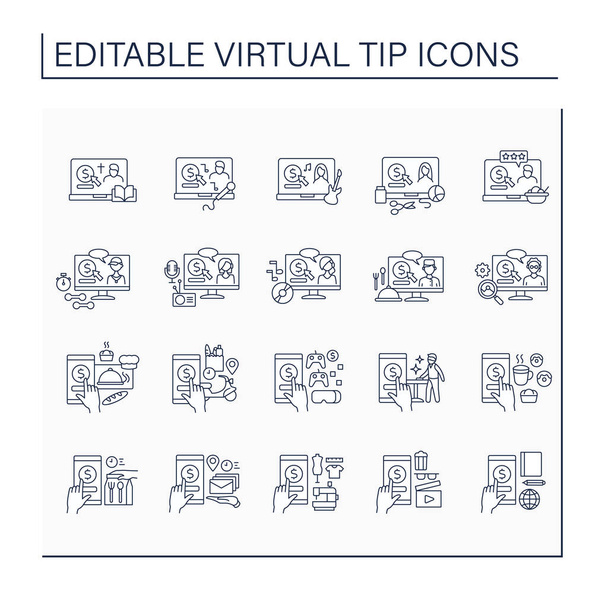 Conjunto de iconos de línea consejos virtuales - Vector, imagen