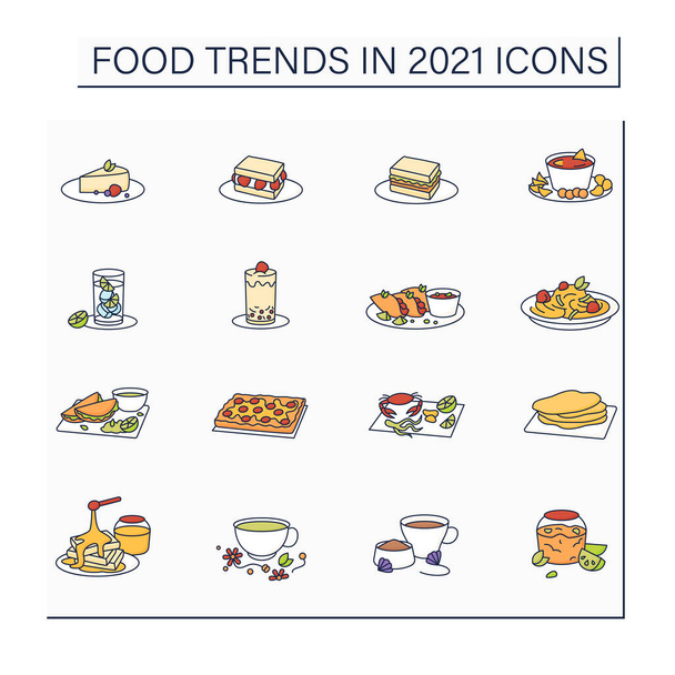 Tendenze alimentari colore icone impostate - Vettoriali, immagini