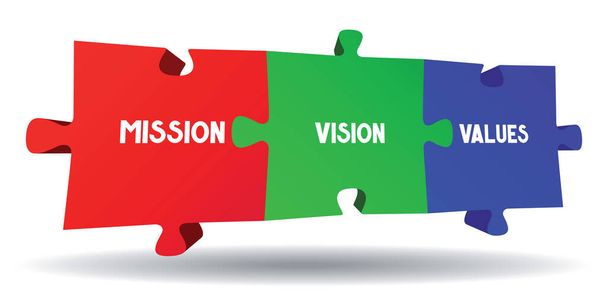 Mission, vision, concept de valeurs - puzzles graphiques - illustration vectorielle - Vecteur, image